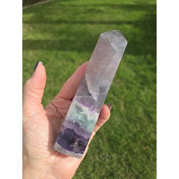 Crystal Fluorite Polished Tower Obelisk, 476g - Picture 3 of 9